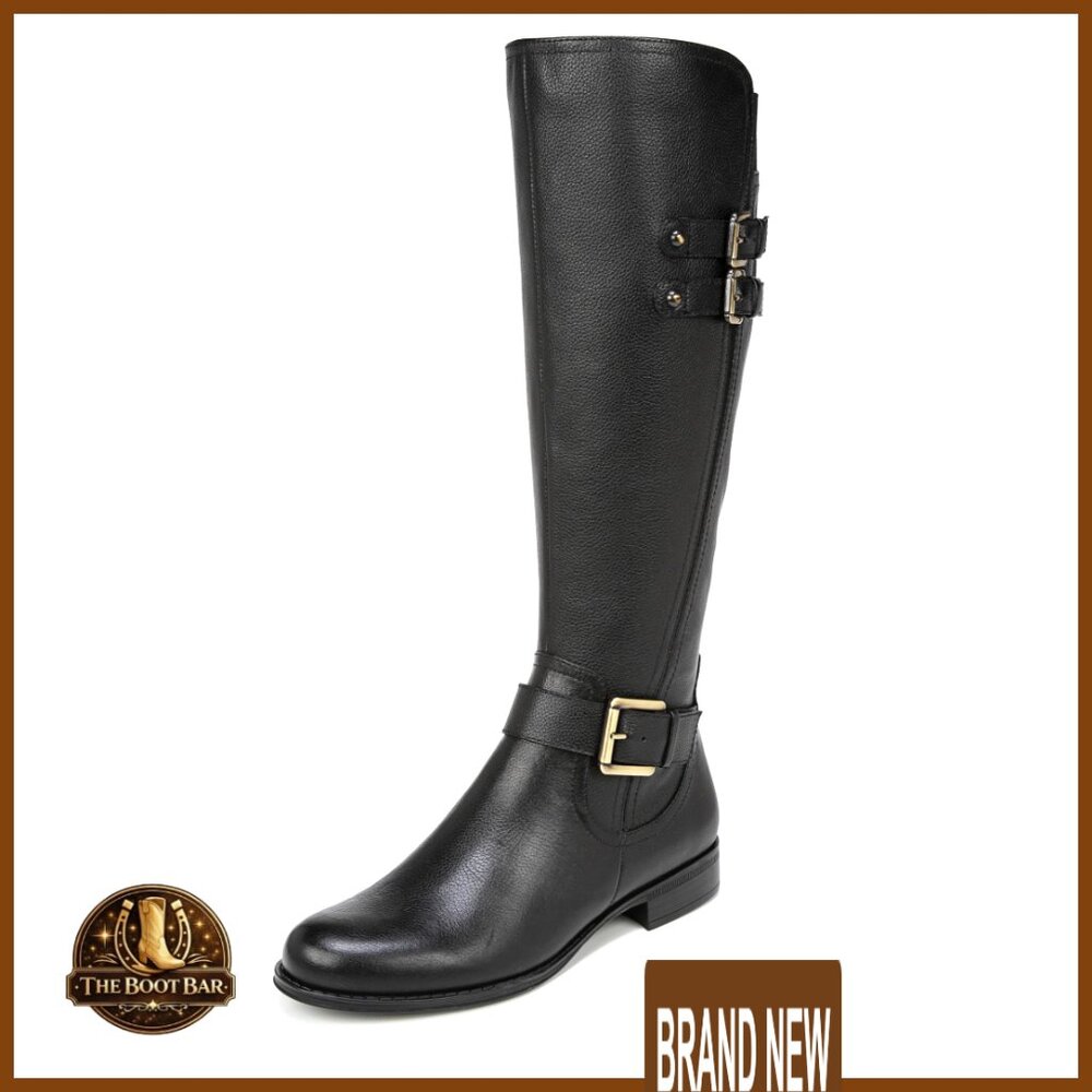 Knee High Wide Calf Boots Leather Buckles Comfortable Riding Elegant Classic